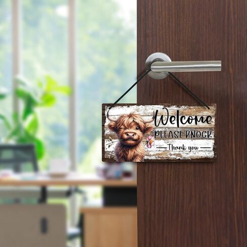 Putuo Decor Cute Highland Cow "Please Knock" و"Do Not Disturb" لافتة باب قابلة للعكس لتزيين باب PVC ريفي ممتع لغرف الأطفال والمكاتب والحضانات وغرفة النوم وغرفة الاجتماعات in Saudi Arabia