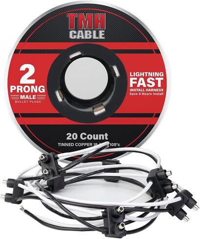 عدد 100 من TMH عدد 100 من لفة تسخير الأسلاك "2-Prong Male" مقاس 18 - 6 بوصات تباعد قابس رصاص مزدوج ذكر لأضواء إزالة علامة LED، تركيب سريع بدون متاعب in Kuwait