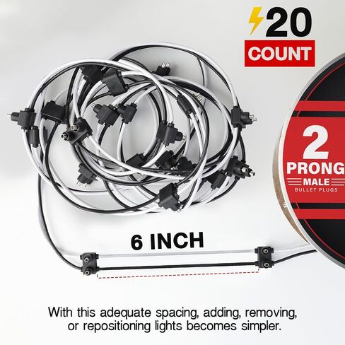عدد 100 من TMH عدد 100 من لفة تسخير الأسلاك "2-Prong Male" مقاس 18 - 6 بوصات تباعد قابس رصاص مزدوج ذكر لأضواء إزالة علامة LED، تركيب سريع بدون متاعب in Kuwait