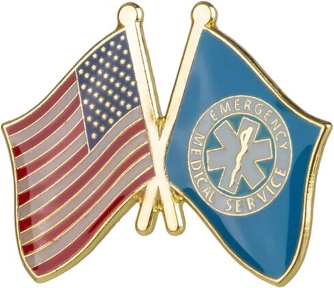 USA US American United States National Flag Star of Life EMS Emergency Medical Service Rescue EMT Paramedic Crossed Flags Friendship Love Support 1" Enamel Pin in Saudi Arabia