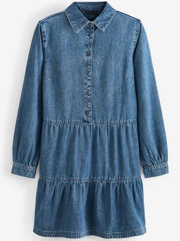 Women Denim Mini Dress 2025 Fall Casual 3/4 Puff Sleeve Button Down Collared Babydoll Loose Jean Shirt Dresses in Kuwait