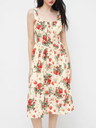 CIDER Strawberry Print Midi Dress Women's Sleeveless Summer Dress in Saudi Arabia