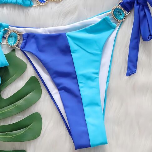 ملابس السباحة النسائية بيكيني مكونة من قطعتين، ملابس سباحة مثيرة بأحجار الراين الكريستالية اللامعة، مثلثة، ملابس سباحة بخيط in Kuwait