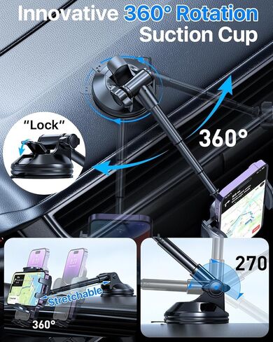 HTU Car Phone Holder Mount Phone Mount for Car Windshield Dashboard Air Vent Universal Hands Free Automobile Cell Phone Holder Fit for iPhone Smartphone,Light Grey in Kuwait