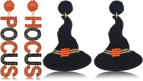 2 Pairs Halloween Earrings for Women Spooky Pumpkin Skull Beaded Drop Earrings Handmade BOO Trick Treat Gothic Earrings Halloween Costume Party Jewelry in Saudi Arabia
