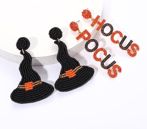 2 Pairs Halloween Earrings for Women Spooky Pumpkin Skull Beaded Drop Earrings Handmade BOO Trick Treat Gothic Earrings Halloween Costume Party Jewelry in Saudi Arabia