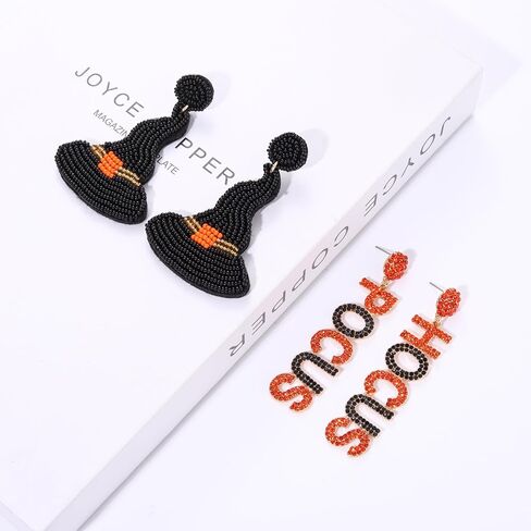 2 Pairs Halloween Earrings for Women Spooky Pumpkin Skull Beaded Drop Earrings Handmade BOO Trick Treat Gothic Earrings Halloween Costume Party Jewelry in Saudi Arabia