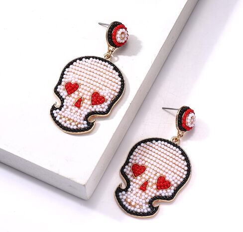 2 Pairs Halloween Earrings for Women Spooky Pumpkin Skull Beaded Drop Earrings Handmade BOO Trick Treat Gothic Earrings Halloween Costume Party Jewelry in Saudi Arabia