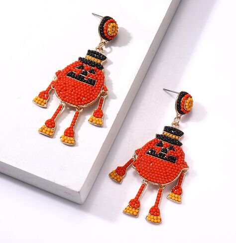 2 Pairs Halloween Earrings for Women Spooky Pumpkin Skull Beaded Drop Earrings Handmade BOO Trick Treat Gothic Earrings Halloween Costume Party Jewelry in Saudi Arabia