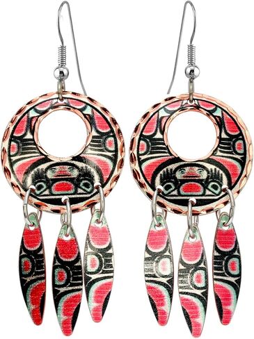 أقراط الطوطم الشمالية الغربية الأصلية من أقراط الساحل الغربي، طوطم النسر، طوطم الدب، طوطم الغراب، قناع الطوطم، مجوهرات الذئب هيدا إنيان in Kuwait