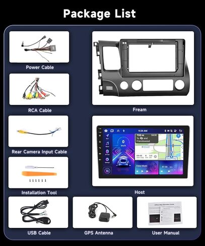 4G 64G Car Stereo for Honda Civic 2006-2011 Radio with 10.1inch 1280x720 IPS Touch Screen AI Radio DSP 36EQ Wireless Carplay Android Auto Bluetooth 5.0 GPS FM/RDS WiFi MirrorLink AHD Backup Camera in Saudi Arabia