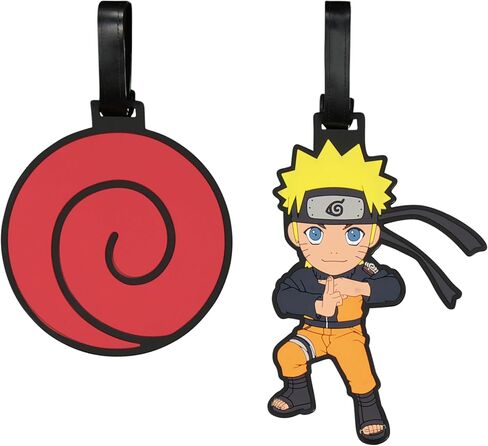 Naruto 2-Piece Suitcase ID Tag Set with Adjustable Straps, Uzumaki and Hidden Leaf Cloud, Multi, One Size in Kuwait