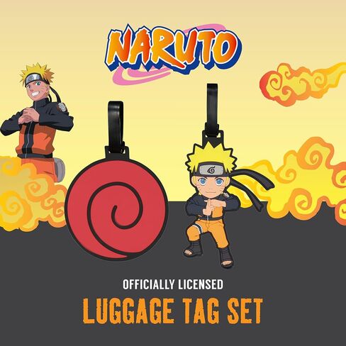 Naruto 2-Piece Suitcase ID Tag Set with Adjustable Straps, Uzumaki and Hidden Leaf Cloud, Multi, One Size in Kuwait