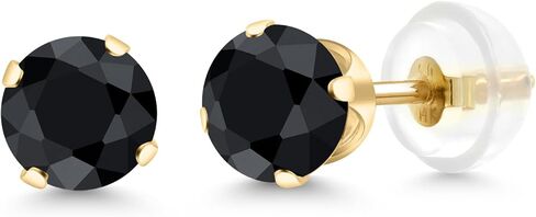 Gem Stone King 1.38 Cttw Round 5MM Black Sapphire 14K Yellow Gold Stud Earrings for Women in Saudi Arabia