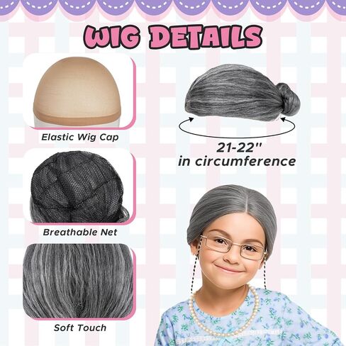 MY-LADY Old Lady Costume 10PCS Set Grandma Costume Granny Outfit Nightgown Wig 100 Days of School Halloween Cosplay in Saudi Arabia