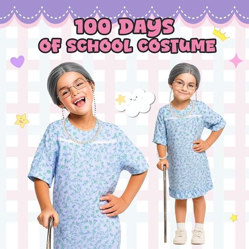 MY-LADY Old Lady Costume 10PCS Set Grandma Costume Granny Outfit Nightgown Wig 100 Days of School Halloween Cosplay in Saudi Arabia