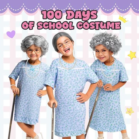 MY-LADY Old Lady Costume 10PCS Set Grandma Costume Granny Outfit Nightgown Wig 100 Days of School Halloween Cosplay in Saudi Arabia