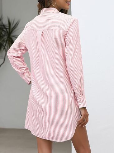 Women's Button Down Shirt Dress with Pockets Striped Long Sleeve Tunic Shirt Dress Collared Blouse Dresses in Saudi Arabia
