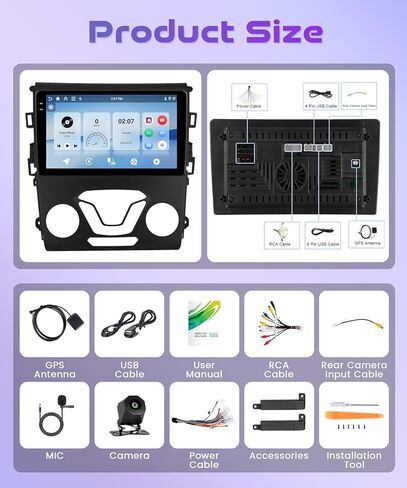 2G+64G Android 13 Car Stereo Radio Wireless Carplay for Ford Fusion Mondeo 2013-2019, Rimoody 9 Inch Touchscreen Support Android Auto Mirror Link Bluetooth FM/RDS EQ GPS WiFi SWC Backup Camera in Saudi Arabia
