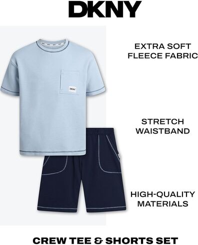 DKNY Boys' Shorts Set - 2 Piece Soft Fleece Pullover Crewneck T-Shirt and Shorts for Boys with Elastic Waistband (Sizes:8-12) in Saudi Arabia