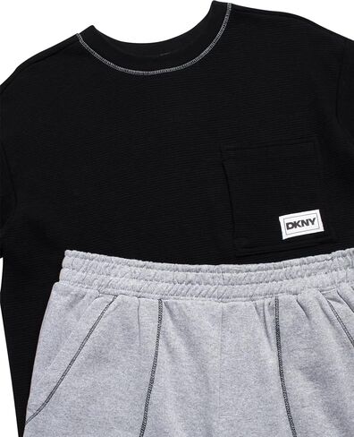 DKNY Boys' Shorts Set - 2 Piece Soft Fleece Pullover Crewneck T-Shirt and Shorts for Boys with Elastic Waistband (Sizes:8-12) in Saudi Arabia