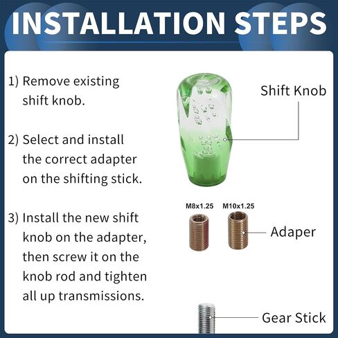Car Shift Knob, 10cm Universal for Automatic and Manual Vehicle Gear Shifter Knob with 2 Adapter Acrylic Clear Green, 1 Set in Saudi Arabia