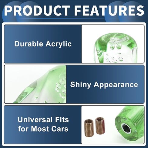 Car Shift Knob, 10cm Universal for Automatic and Manual Vehicle Gear Shifter Knob with 2 Adapter Acrylic Clear Green, 1 Set in Saudi Arabia