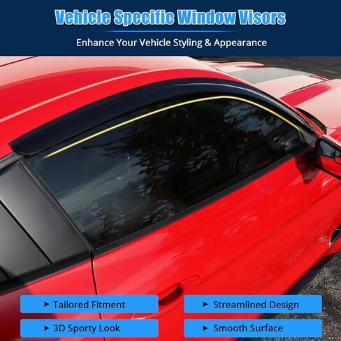 FREEMOTOR802 Tape-on Window Deflectors Fits 2015-2023 Ford Mustang Coupe (Not Convertible), Rain Guards Side Window Visors Wind Deflectors Vent Visors Slim Style Smoke Tinted Acrylic 2 Pieces in Saudi Arabia