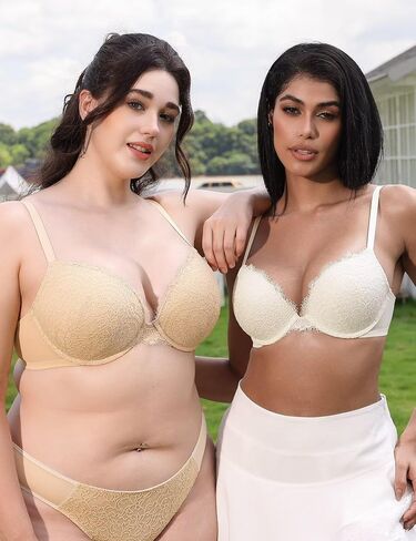 Deyllo Women's Push Up Bra Lace Padded Bras Underwire Plunge Add One Cup in Saudi Arabia