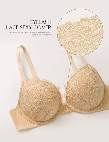 Deyllo Women's Push Up Bra Lace Padded Bras Underwire Plunge Add One Cup in Saudi Arabia