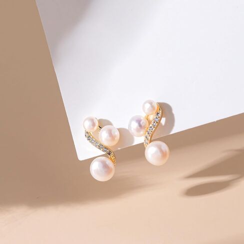 AAA+ Handpick Freshwater Cultured Pearl Earrings for Women, Gold Stud Earrings 8mm-9mm Hypoallergenic Earrings,Square Design in Kuwait