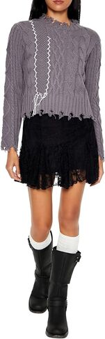 Forever 21 Women's Distressed Cable Knit Sweater in Saudi Arabia