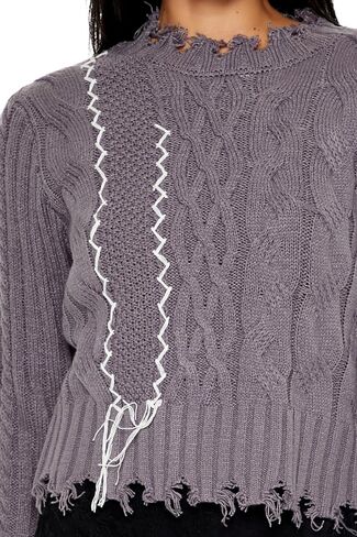 Forever 21 Women's Distressed Cable Knit Sweater in Saudi Arabia