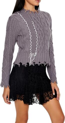 Forever 21 Women's Distressed Cable Knit Sweater in Saudi Arabia
