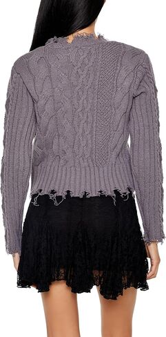 Forever 21 Women's Distressed Cable Knit Sweater in Saudi Arabia