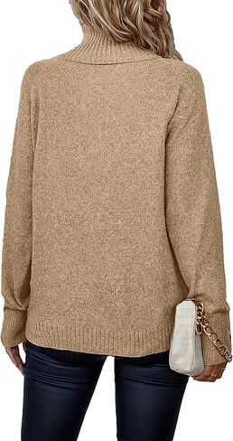 Womens High Neck Long Sleeve Solid Slim Fit Knit Trendy Casual Lightweight Fashion Sweater in Saudi Arabia