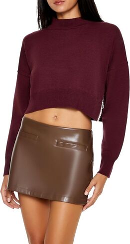 Forever 21 Women's Faux Pearl-Trim Cropped Sweater in Saudi Arabia