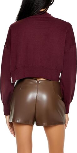 Forever 21 Women's Faux Pearl-Trim Cropped Sweater in Saudi Arabia