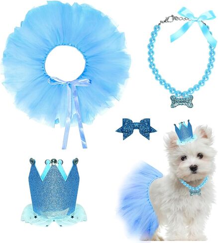 Dog Birthday Party Supplies Dogs Cats Birthday Costume Set Pink Tutu Skirt Dog Cat Birthday Hat Necklace for Puppy Dog Halloween Birthday Wedding Party Costume in Saudi Arabia