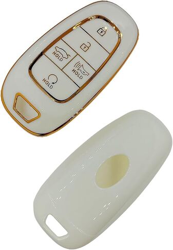 غطاء مفتاح Hyundai Key Fob مع سلسلة مفاتيح، غطاء غطاء مفتاح TPU أبيض ناعم حماية كاملة لـ 2024 2023 2022 Sonata، Tucson، Santa Cruz مفتاح التحكم عن بعد الذكي (لشركة Hyundai A) in Kuwait