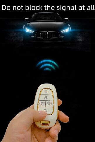 غطاء مفتاح Hyundai Key Fob مع سلسلة مفاتيح، غطاء غطاء مفتاح TPU أبيض ناعم حماية كاملة لـ 2024 2023 2022 Sonata، Tucson، Santa Cruz مفتاح التحكم عن بعد الذكي (لشركة Hyundai A) in Kuwait