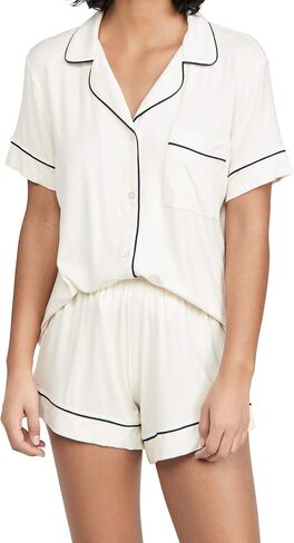 Eberjey Womens, Gisele Relaxed Short Pj Set, Graphite/Sorbet Pink, X-Large in Kuwait