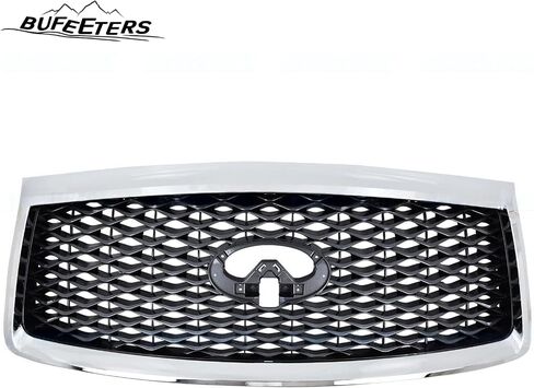 مجموعة الشبكة الأمامية العلوية مع فتحة الكاميرا تناسب 2018 2019 2020 2021 إنفينيتي QX80، نمط قرص العسل، الكروم والأسود in Kuwait