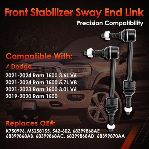 Front Sway Bar (14MM Top Bolt Diameter) Stabilizer End Links Zinc-Nickel Alloy Suspension Kit Left & Right 2Pcs, Compatible With 2019-2024 Dodge Ram 1500, Replaces#: K750996 in Saudi Arabia