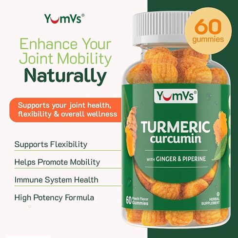 YumV's Turmeric Gummies with Ginger and Piperine - Peach Flavored Gluten Free Vegetarian Turmeric Ginger Supplement with Black Pepper in Saudi Arabia