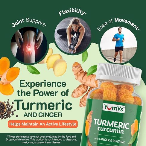 YumV's Turmeric Gummies with Ginger and Piperine - Peach Flavored Gluten Free Vegetarian Turmeric Ginger Supplement with Black Pepper in Saudi Arabia