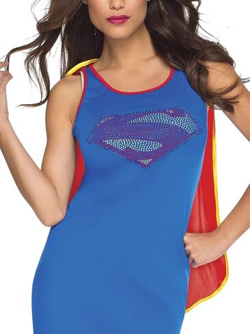 فستان Rubie's DC Comics Justice League Superhero للبالغين مع كيب حجر الراين Supergirl، أزرق، زي صغير (887549S) in Kuwait