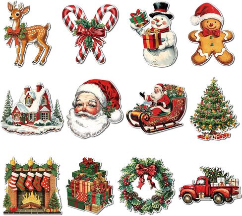 Harloon 24 Pcs Large Christmas Wall Clings Vintage Christmas Wall Stickers Santa Snowman Gingerbread Man Reindeer Xmas Tree Wreaths Stockings Decals for Xmas Home Classroom School Party Decor Supplies in Saudi Arabia