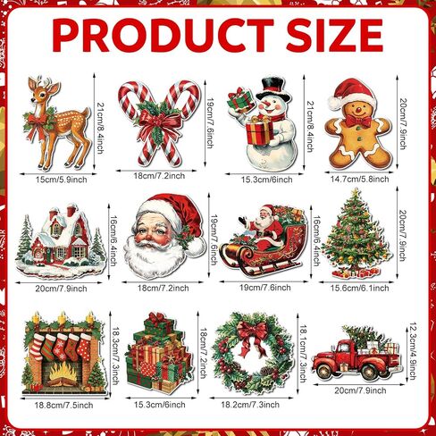 Harloon 24 Pcs Large Christmas Wall Clings Vintage Christmas Wall Stickers Santa Snowman Gingerbread Man Reindeer Xmas Tree Wreaths Stockings Decals for Xmas Home Classroom School Party Decor Supplies in Saudi Arabia