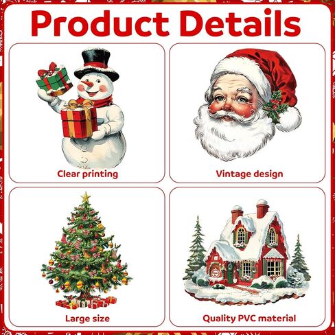 Harloon 24 Pcs Large Christmas Wall Clings Vintage Christmas Wall Stickers Santa Snowman Gingerbread Man Reindeer Xmas Tree Wreaths Stockings Decals for Xmas Home Classroom School Party Decor Supplies in Saudi Arabia